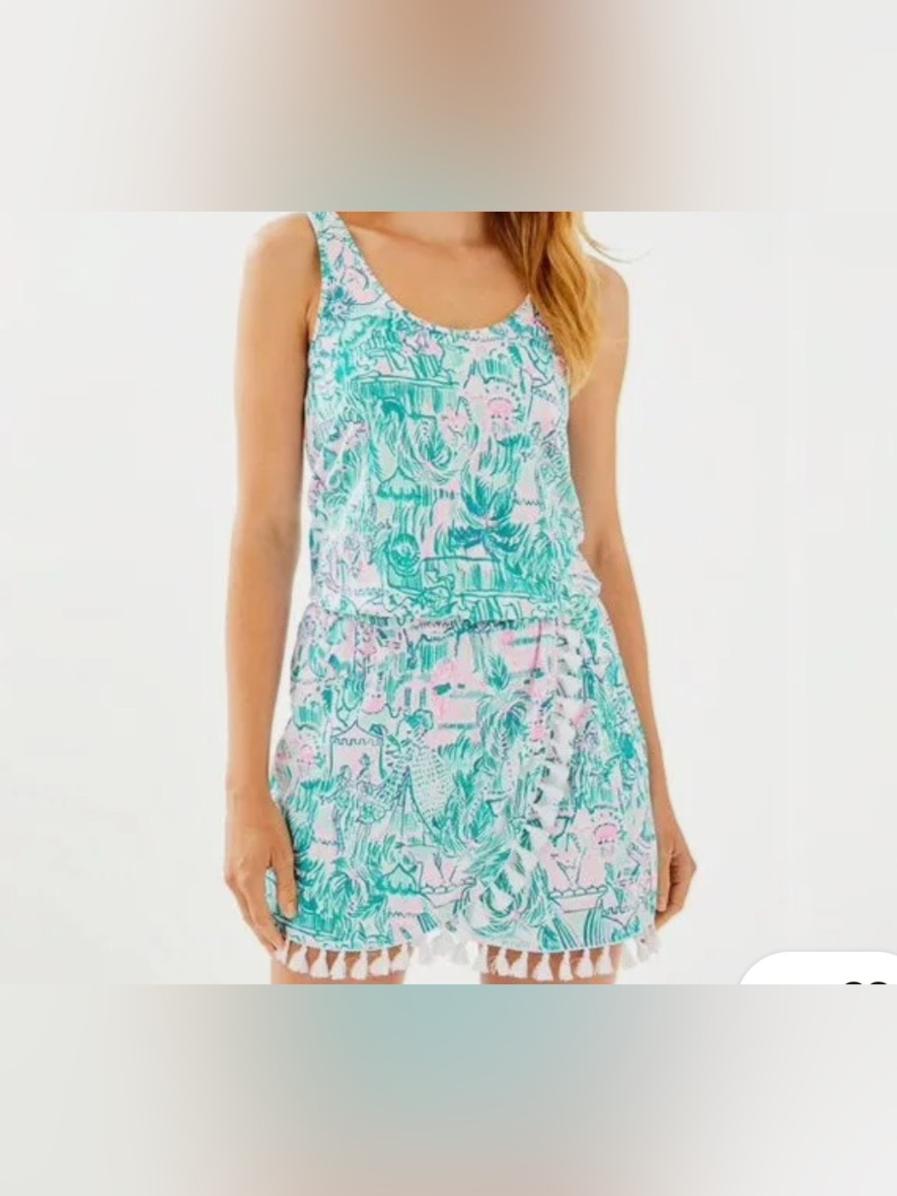 Lily Pulitzer Sleeveless Tropical Print Romper in Teal & Light Pink